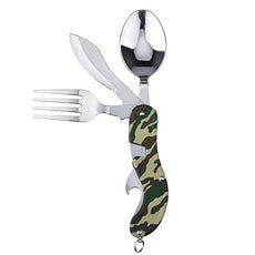 Power delux Camping 4 in 1 Fork Knife Spoon Bottle Opener Set Stainless Steel | 24HOURS.PK