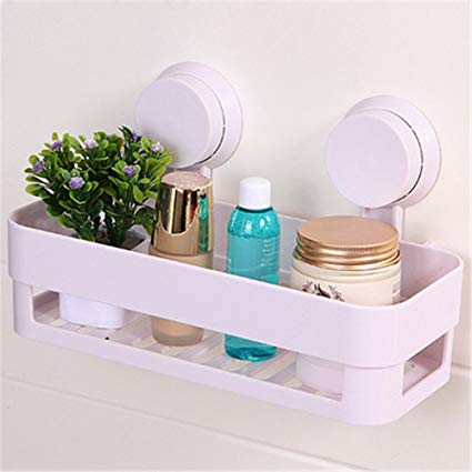 Plastic Bathroom Shelf Kitchen Storage Box Organizer Basket With Wall Mounted Suction Cup Random Colors | 24hours.pk