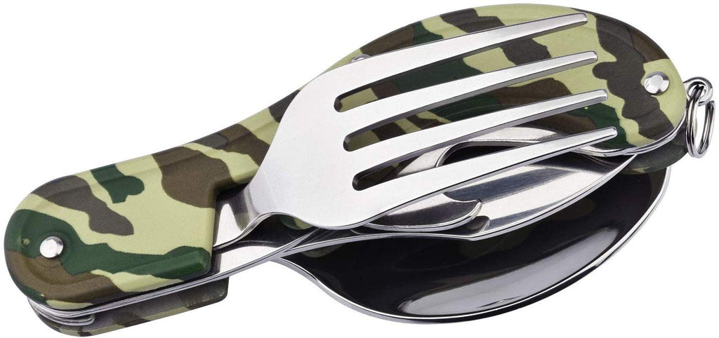 Power delux Camping 4 in 1 Fork Knife Spoon Bottle Opener Set Stainless Steel | 24HOURS.PK