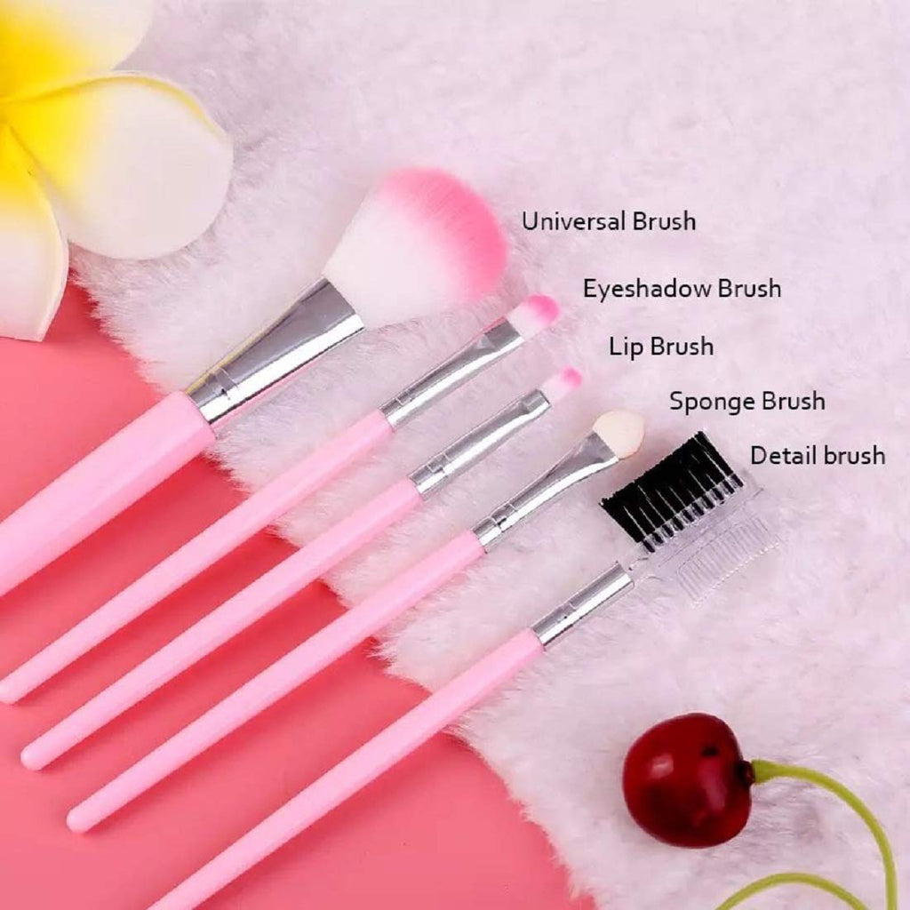 Set of 5Pcs Premium Quality Complete Makeup Brush Kit Beauty Cosmetic Tool-Random Color | 24hours.pk