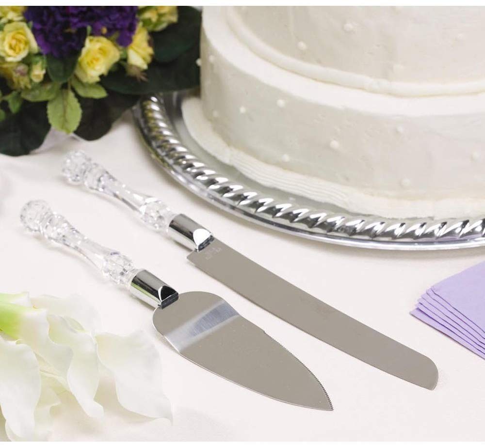 2 Piece Pastry Spatulas Cake Knife Stainless Steel Cake Cutlery Set Serving Knife and Shovel for Wedding Anniversary With Box | 24hours.pk