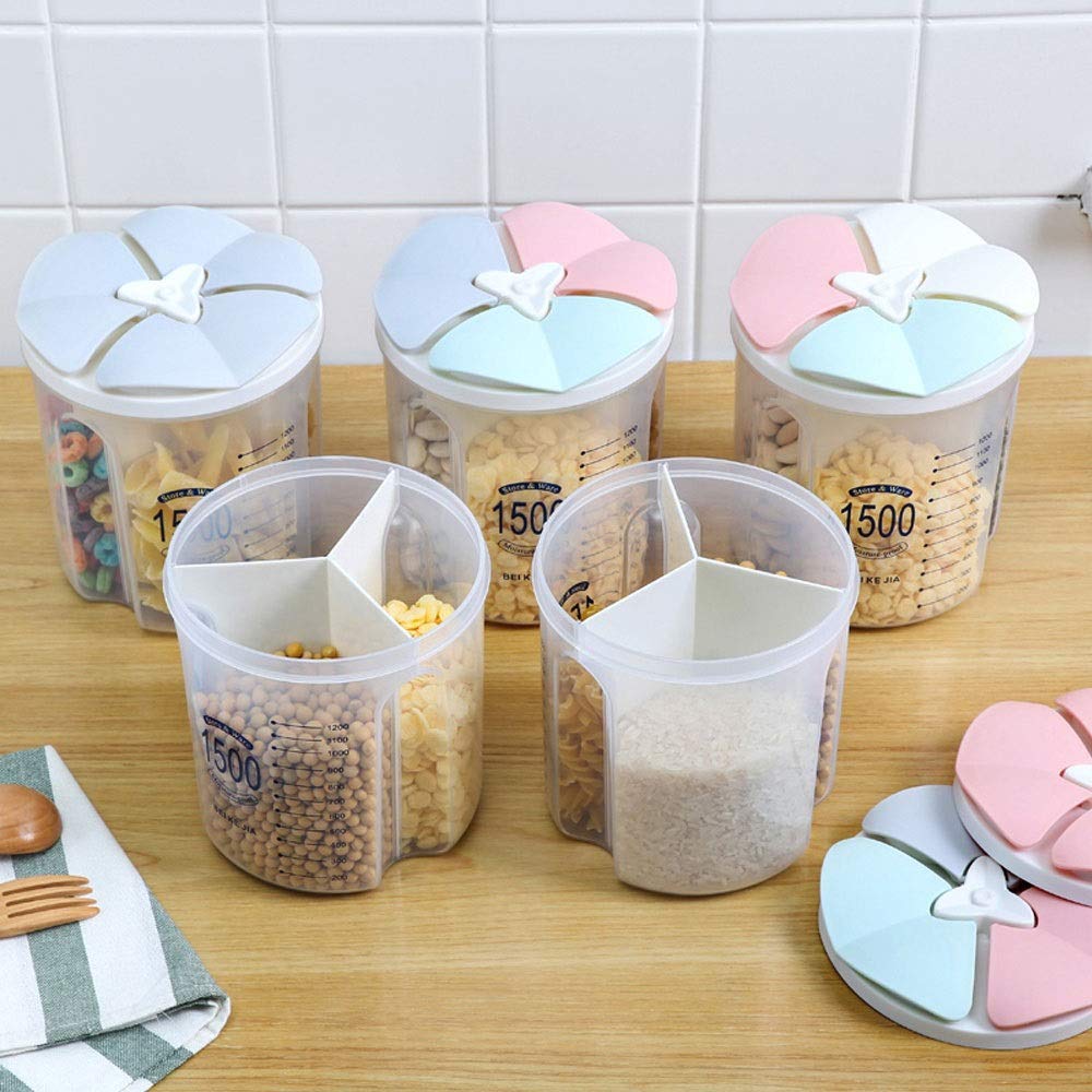 Food Storage Covered  Jar Grains Plastic Compartment Storage Tank 1500ml | 24HOURS.PK