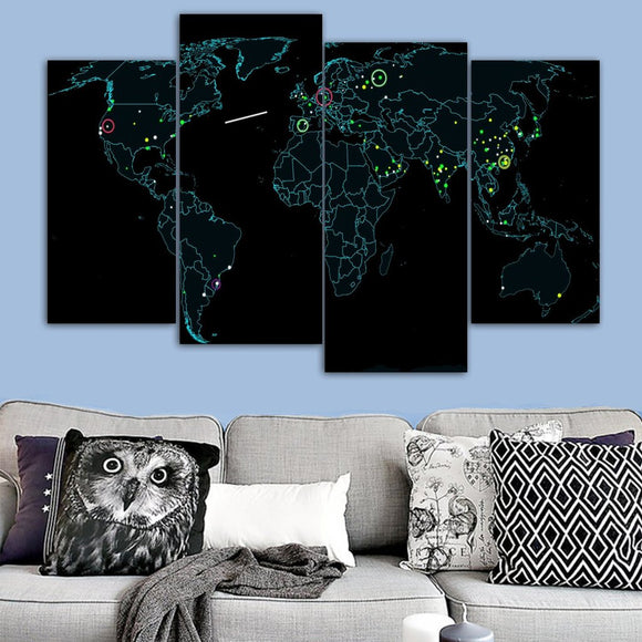 Technical  Blue Map with Black Background Image 4pcs Wall Frame | 24hours.pk