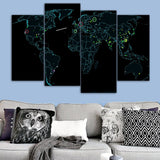 Technical  Blue Map with Black Background Image 4pcs Wall Frame | 24hours.pk