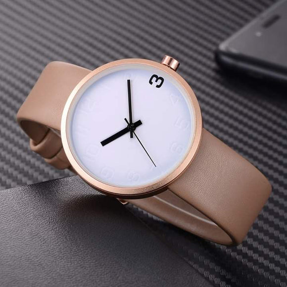 Eclipse Shaped Simple Analog Wrist Watch For Unisex Coffee Color & White 853096 | Abdul Basit Janjee