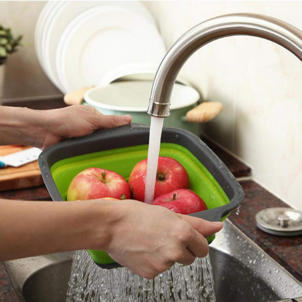 Storage Basket Foldable Square Silicone Drip Basket, Large Green Fruit and Vegetable Storage Basket Multi-Colors | 24hours.pk