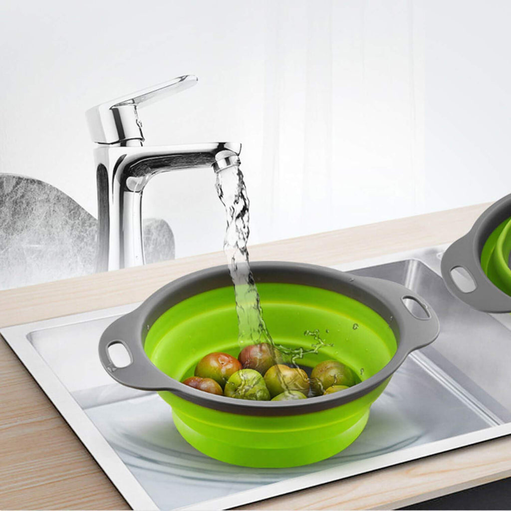 Folding Silicone Strainer Set (2 units) - Folding Silicone Kitchen Strainer Multi-Colors | 24hours.pk