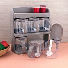 Cinderella Plastic 2-Tier Rack Spices Jars With Spoon 6 Pcs Set, Offwhite | 24hours.pk