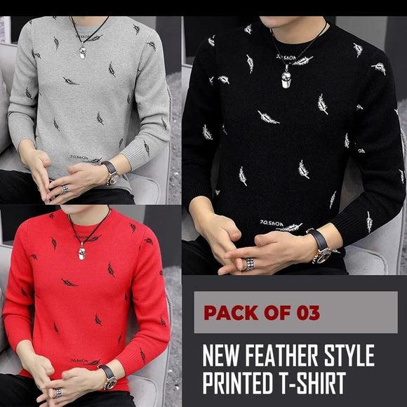 New Pack of 3 Feather Style Printed Full Sleeve Shirt Random Colors | 24hours.pk