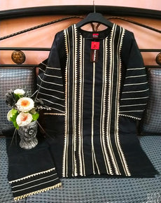 Printed Lawn Linen Design Shirt Black