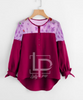 Lollypop Mesh Panel Dip Hem Tie Cuff Blouse Pink