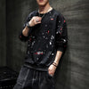 Texture Print Shirt Handmade Printed Long Sleeve Black 88541