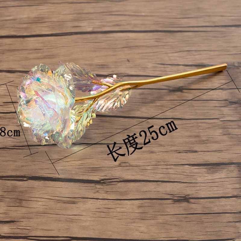 24k Galaxy Plastic Rose With Love-Shaped Support, Unique Gift for Valentine's Day Wedding And Anniversary The Best Gift For Bride And Wife Random Colors | 24hours.pk