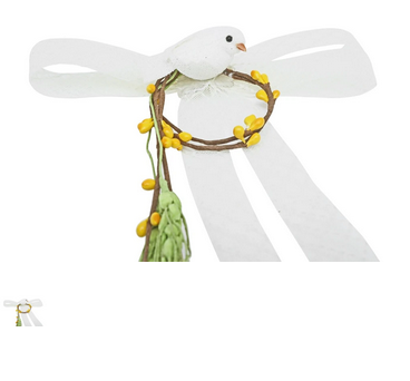 Bow With Bird (L)-White--Large-With Bird