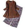 2 Pcs Plain Shirt Printed Trouser For Women -Brown | 24HOURS.PK