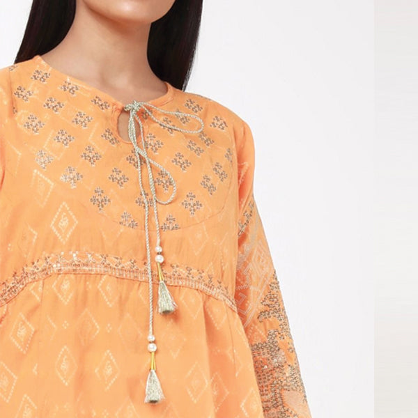 New Latest Embroidered Kurti Orange For Women | 24HOURS.PK
