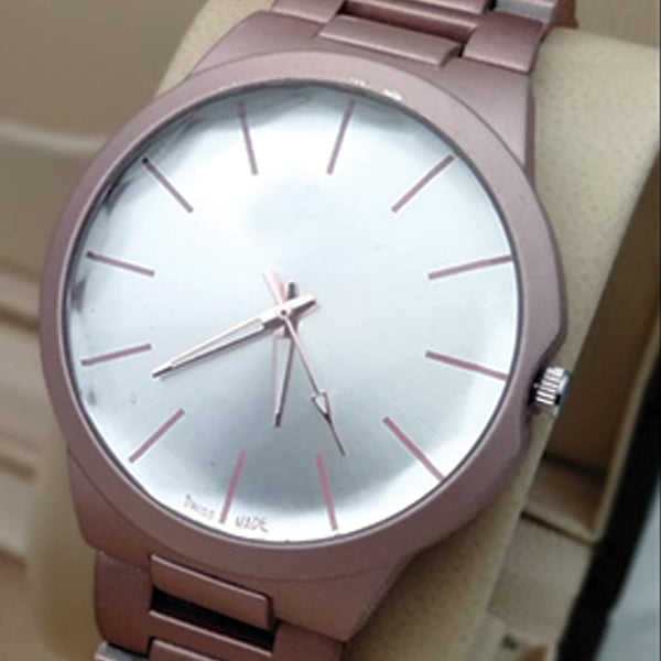 New Simple White & Coffee Brown Wrist Watch For Womens | 24hours.pk