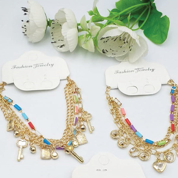 Pack of 3 Multicolor Stones With Chains Gold Bracelets Random Design For Girls And Women | 24hours.pk