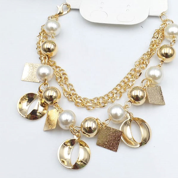 Golden With White Pearl Chains Bracelet For Girls And Women | 24hours.pk