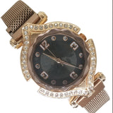 Stylish Ladies Magnet Diamonds Dial Watch Golden & Black | 24HOURS.PK