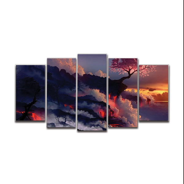 Voclanic Smoke Fire 5 Pcs 3D Wall Frame | 24HOURS.PK