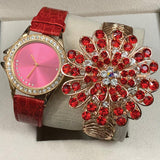 New Vintage Creative Golden Bangle With Creative Watch Red Pair | 24HOURS.PK