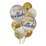Pack of 7 foil balloon set Golden and white | 24hours.pk