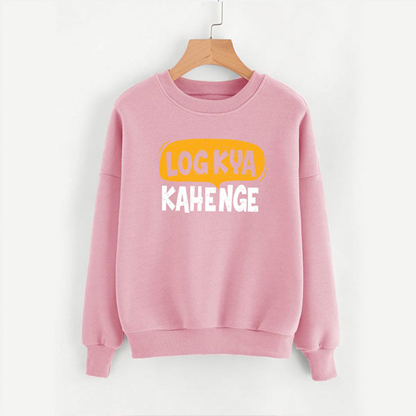 Log Kya Kahenge Printed Winter Sweatshirt Pink For Unisex | 24HOURS.PK