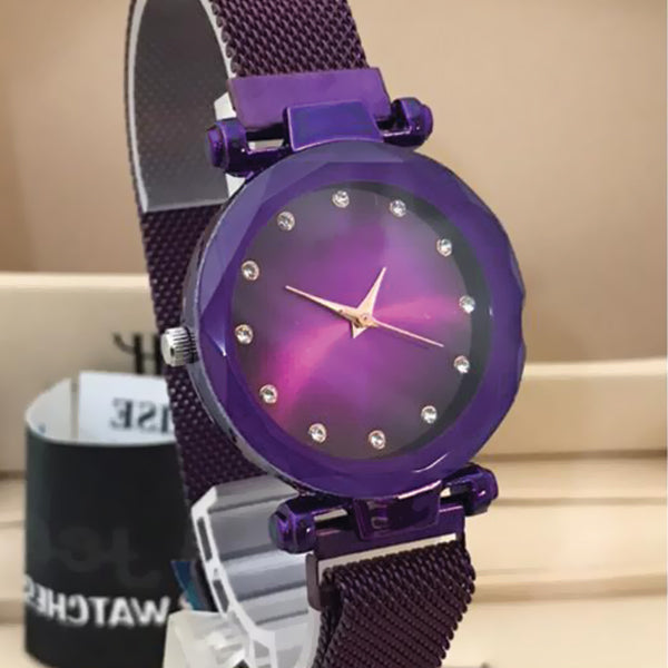 Magnet Chain Elegant Women Wrist Watch Purple | 24hours.pk