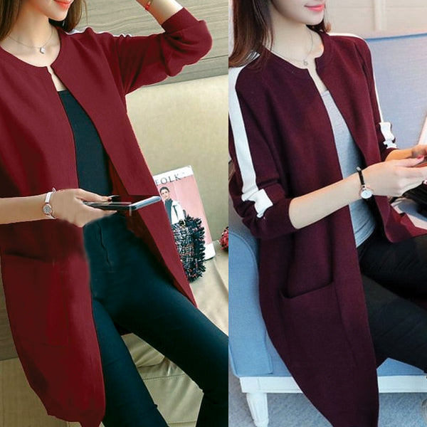 Winter Western Stripe Style Long Coat For Women Mehroon | 24HOURS.PK