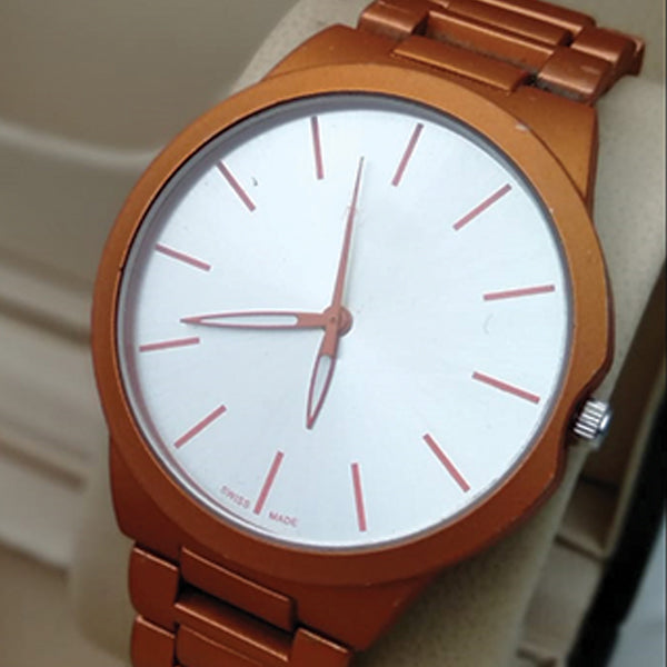 New Simple White & Light Brown Wrist Watch For Womens | 24hours.pk