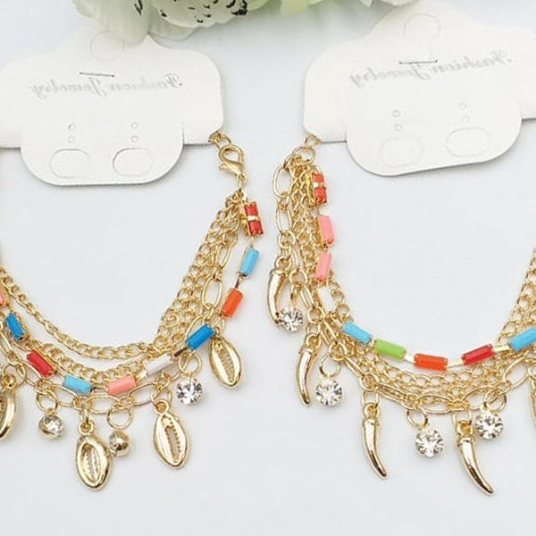 Pack of 2 Colorful Stone Style Chains Gold Bracelets Random Design For Girls And Women | 24hours.pk