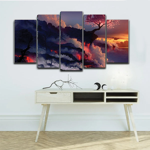 Voclanic Smoke Fire 5 Pcs 3D Wall Frame | 24HOURS.PK