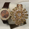 New Vintage Creative Golden Bangle With Creative Watch Brown Pair | 24HOURS.PK