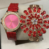 New Vintage Creative Golden Bangle With Creative Watch Red Pair | 24HOURS.PK