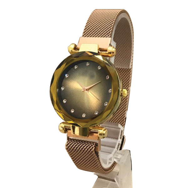 Magnet Chain Elegant Women Wrist Watch Golden and Yellow | 24hours.pk