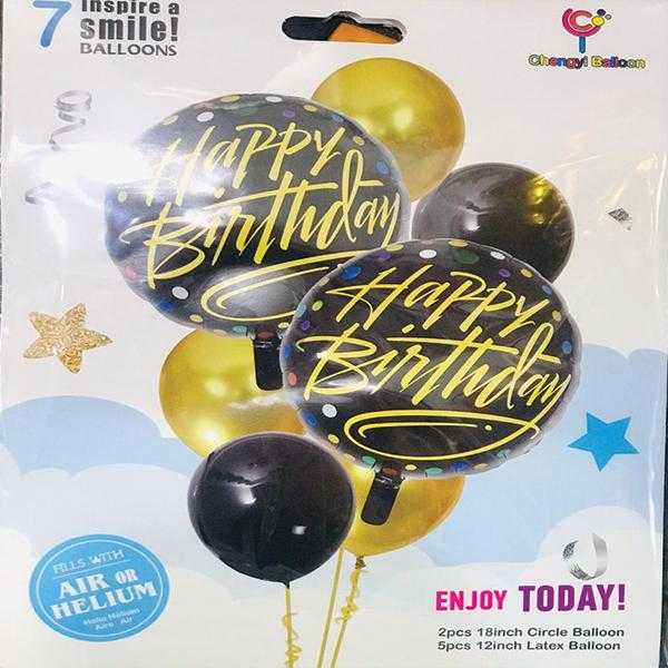 Pack of 7 foil balloon sets golden and black | 24hours.pk