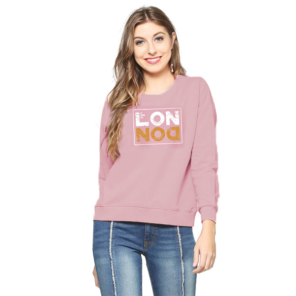 London pink new Printed Fleece Winter Sweatshirt | 24hours.pk