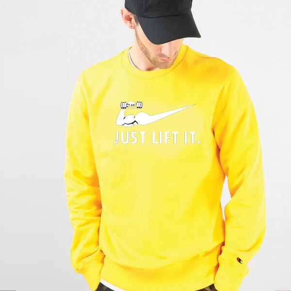 Just Lift It printed Winter Sweatshirt Yellow | 24HOURS.PK