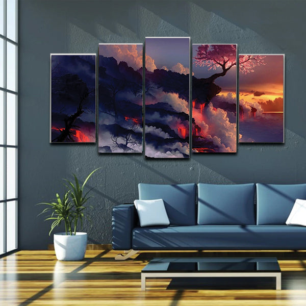 Voclanic Smoke Fire 5 Pcs 3D Wall Frame | 24HOURS.PK