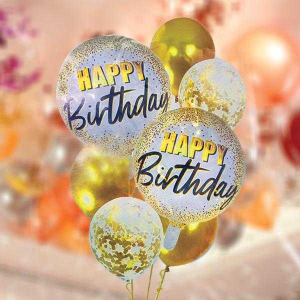 Pack of 7 foil balloon set Golden and white | 24hours.pk