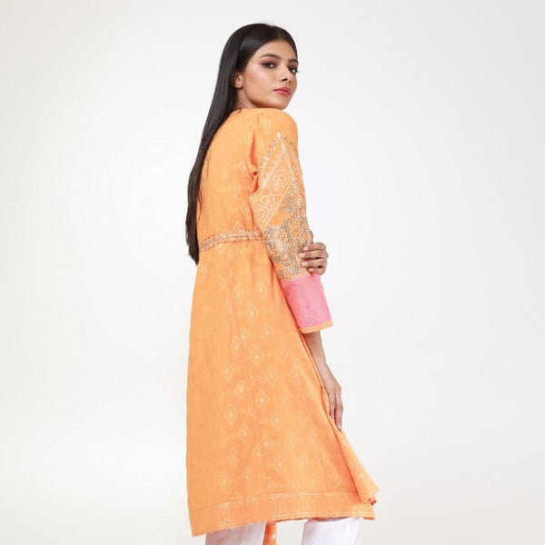 New Latest Embroidered Kurti Orange For Women | 24HOURS.PK