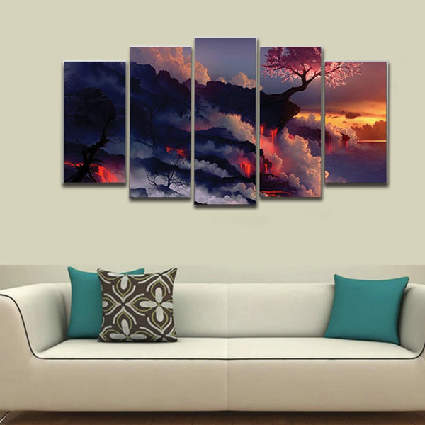 Voclanic Smoke Fire 5 Pcs 3D Wall Frame | 24HOURS.PK