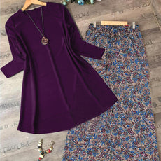 2 Pcs Plain Shirt Printed Trouser For Women - Purple | 24HOURS.PK