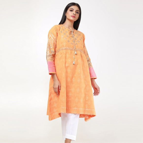 New Latest Embroidered Kurti Orange For Women | 24HOURS.PK
