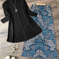 Black Plain Shirt And Printed Trouser Blue For Women | 24HOURS.PK