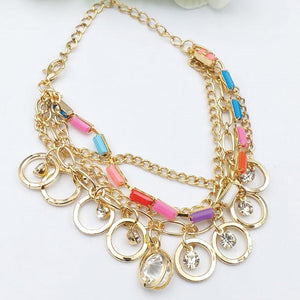 Colorful Stone Style Chains Gold Bracelet For Girls And Women | 24hours.pk