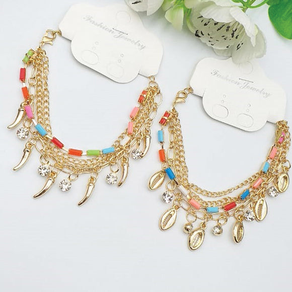 Pack of 2 Colorful Stone Style Chains Gold Bracelets Random Design For Girls And Women | 24hours.pk