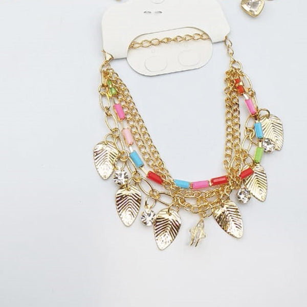 Pack of 3 Multicolor Stones With Chains Gold Bracelets Random Design For Girls And Women | 24hours.pk