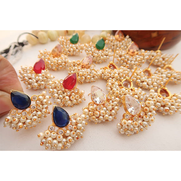 White Pearl With Multicolors Stones Design Necklace For Womens | 24hours.pk